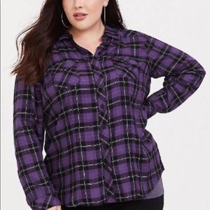 Torrid Purple Plaid Shirt Blouse Sz 6